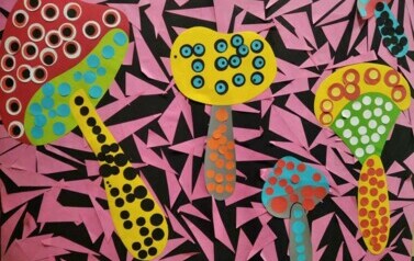 KOLOROWE GRZYBY W WYKONANIU SŁONECZEK INSPIROWANE TW&Oacute;RCZOŚCIĄ YAYOMI KUSAMA.