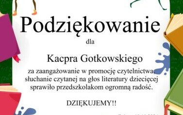 PODZIĘKOWANIE DLA KACPRA GOTKOWSKIEGO