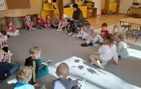 Dzieci słuchają czytanek o Polsce
