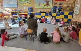 Dzieci słuchają czytanek o Polsce